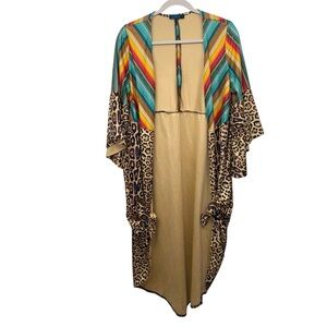 Fashion Express Bohemian Chic Striped and Leopard Printed Duster Size Small